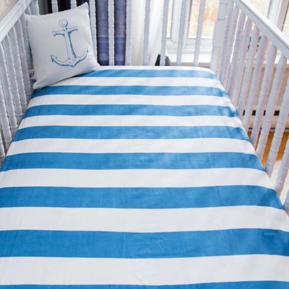 ORGANIC COTTON BLUE STRIPES CRIB SHEET - Picture 1 of 3